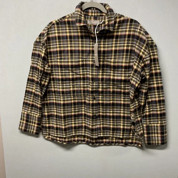 Everlane Plaid Flannel Button Down Shirt‎ Womens XS Brown Yellow Blue - Picture 2 of 6